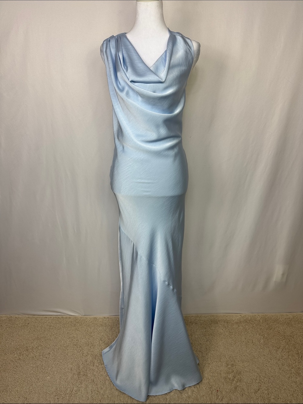 ASTR The Label Varya Satin Cowl Neck Formal Maxi Dress Size Medium Baby Blue - Picture 5 of 13